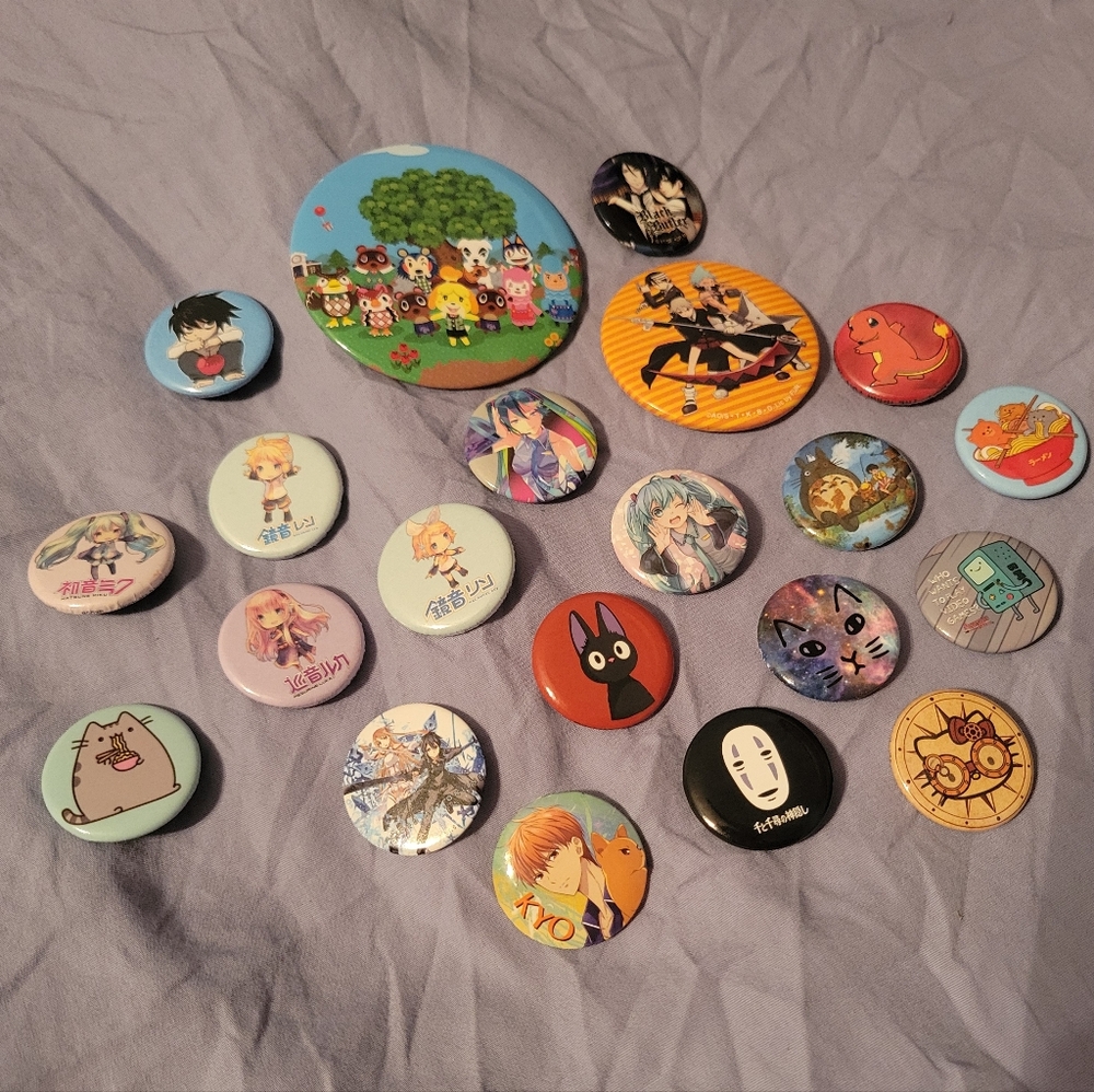 Anime Nerdy Button Pin Collection! (X21) Hatsune Miku Chibi Ghibli Anime Manga